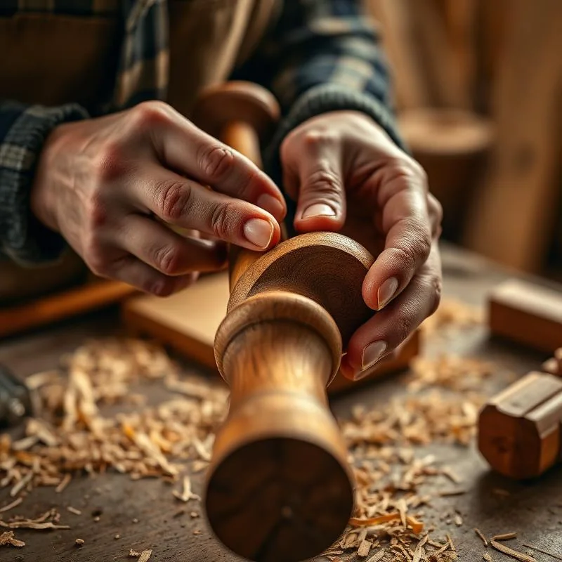 Levon's hands carving a walking stick — Fredericksburg VA